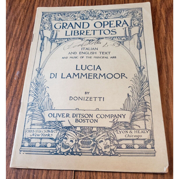 Vintage Grand Opera Librettos Lucia Di Lammermoor Program Oliver Ditson Company - Picture 1 of 4